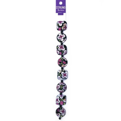 Floral Design Round & Square Shape Shell Strung Beads